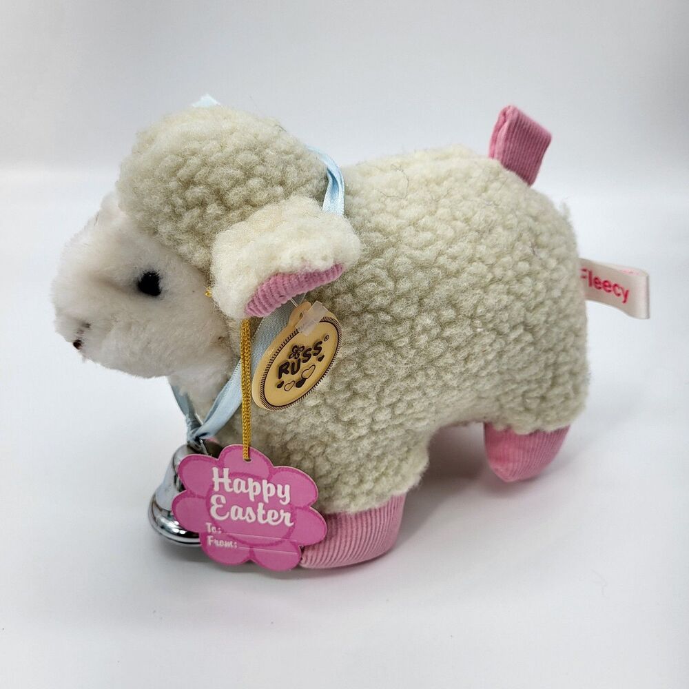 Russ Berrie Fleecy Plush Sheep Lamb Momma Easter Stuffed Animal Cream Pink Bell